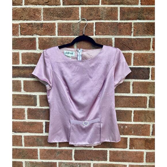 Vintage 1980s Bill Levkoff Purple Satin Dress Top Rhinestone Belt AS IS - Picture 1 of 12